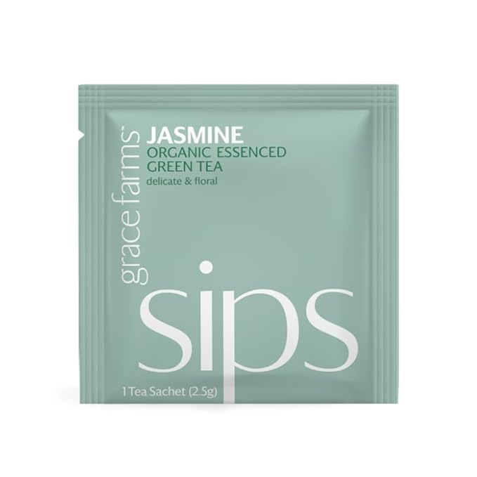 Grace Farms Organic JASMINE Green Tea (100 Enveloped Pyramid Sachets w/String & Tag) | Fragrant and Sweet | Fairtrade and Kosher Certified | Best Green Tea | Gives Back 100% of Profits