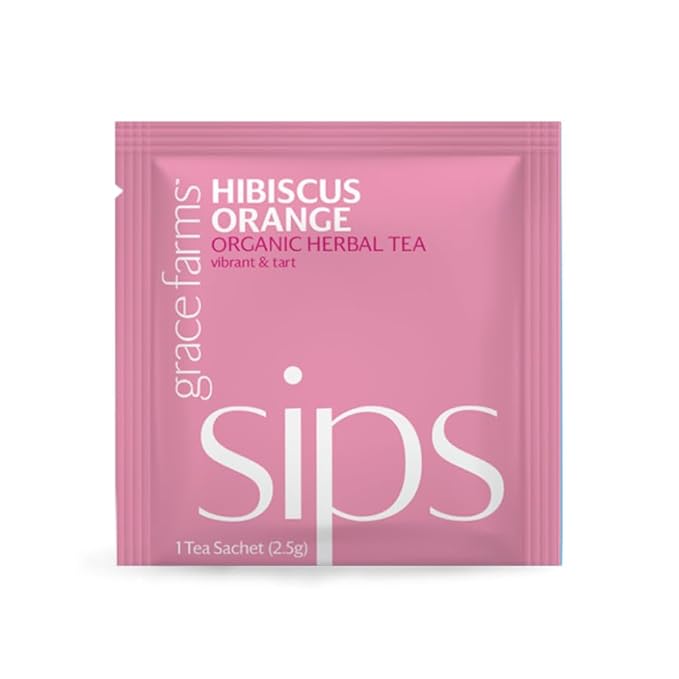 Grace Farms Organic HIBISCUS ORANGE Herbal Tea (100 Enveloped Pyramid Sachets w/String & Tag) | Healthy and Caffeine Free | Organic, Fair Trade and Kosher Certified | Gives Back 100% of Profits