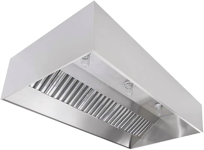 Commercial Kitchen Restaurant Duty Exhaust Hood, Wall Canopy Stainless Steel Exhaust Hood with Baffle Hood Filters, High Temperature Light Fixtures, and 16” Round Exhaust Riser (6' Long Hood)