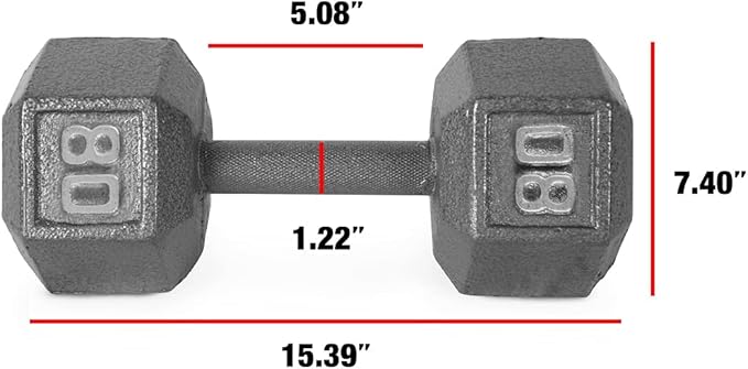 WF Athletic Supply Cast Iron Solid Hexagon Gray/Black Dumbbells, Strength Training Free Weights Set of 2 for Women and Men, Hand Weights Sold by Pairs, Multi-Select Size Options Available