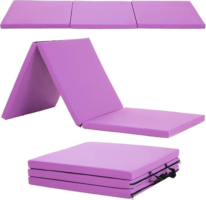 Gymnastics Tumbling Mats Portable Gymnastics Mat Foldable Tumbling Mat 2'x6'/4'x8' PU Leather Exercise Mat Yoga Mat with Carrying Handles for home Workout outdoor Yoga Gymnastics