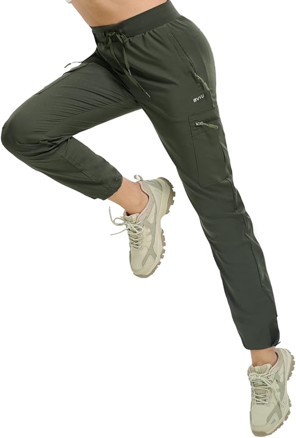 BVVU Women's Hiking Pants Lightweight Quick Dry Travel Outdoor Pants Waterproof Work Cargo Joggers with Zipper Pockets