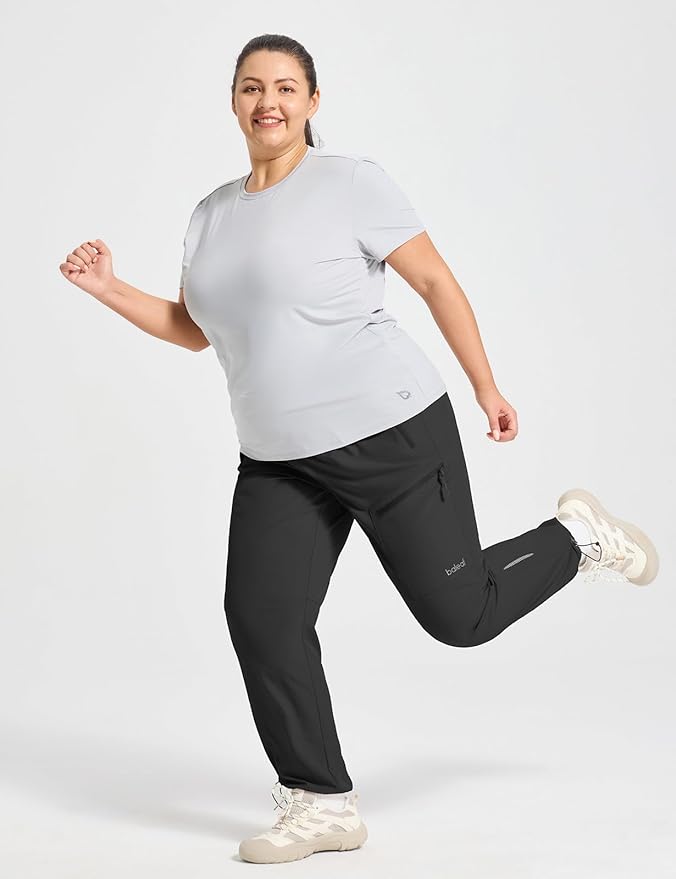 baleaf Plus Size Pants for Women Hiking Cargo Water Resistant UPF 50+ Cargo Joggers Zipper Pockets