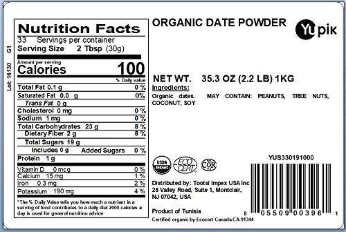 Yupik Organic Ground Date Powder (Meal), 2.2 lb, Non-GMO, Vegan, Gluten-Free