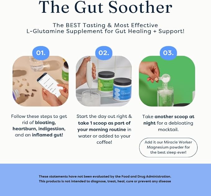 The Gut Soother L-Glutamine Powder Supplement: Restore Gut Lining, Soothe Digestive Discomfort While Promoting Overall Gut Health, 30 Servings (Vanilla)