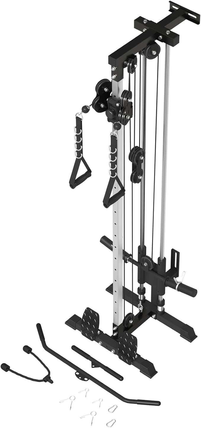 ER KANG Wall Mount Cable Station, Cable Crossover Machine with 18 Positions Dual Pulley System for Home Gym Fitness Equipment