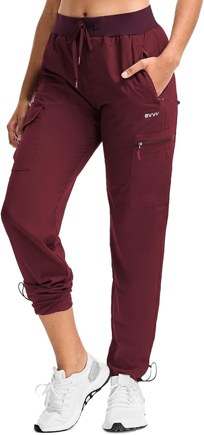 BVVU Women's Hiking Pants Lightweight Quick Dry Travel Outdoor Pants Waterproof Work Cargo Joggers with Zipper Pockets