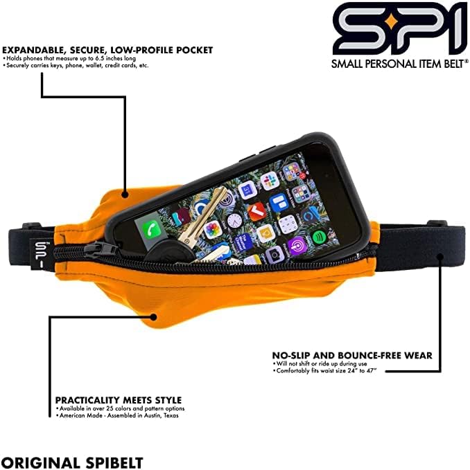 SPIbelt Running Belt for Women Men, Phone Holder for Running, Running Fanny Pack, Holder for Phone, Running Waist Pack, Adjustable Waist, [Fits All Phones]. No Logo Band, Black with Black Zipper