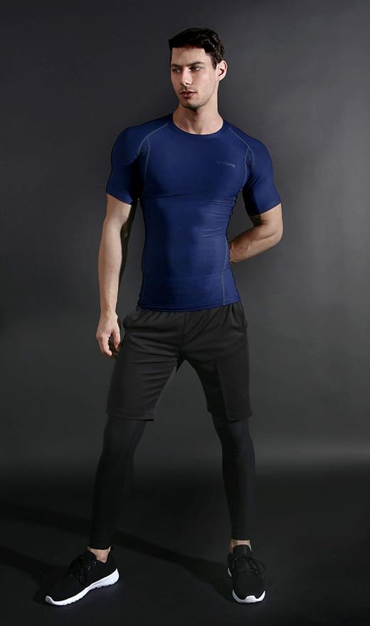 DEVOPS 3 Pack Men's Cool Dry Short Sleeve Compression Shirts, Sports Baselayer T-Shirts Tops, Athletic Workout Shirt
