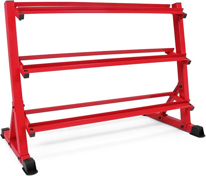 WF Athletic Supply Heavy-Duty Dumbbell Rack Stand, Weight Rack for Home Gym, Weight Holder, Available Sizes for Storage 5-50LB or 5-75LB Dumbbell Pairs, Black/Red/Green/Blue, RACK ONLY