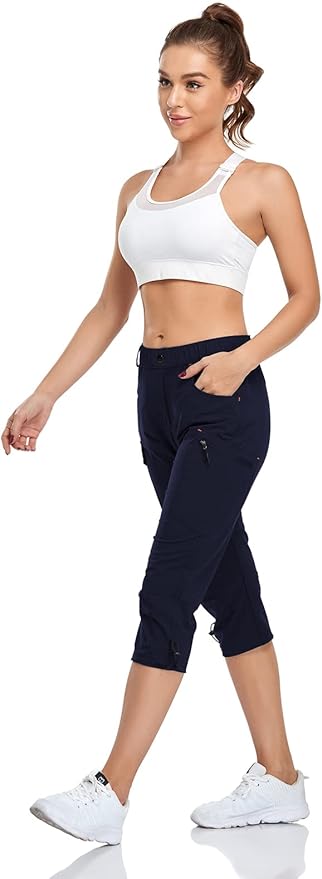 GymBrave Women's Hiking Cargo Pants Quick Dry Outdoor Camping Capris Water Resistant UPF 50 with Zipper Pockets
