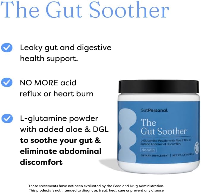 The Gut Soother L-Glutamine Powder Supplement: Restore Gut Lining, Soothe Digestive Discomfort While Promoting Overall Gut Health, 30 Servings (Vanilla)