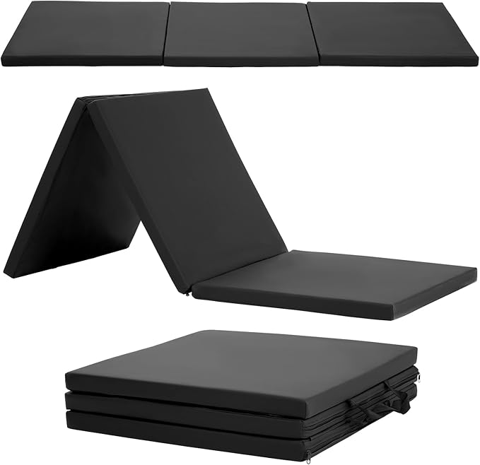 Gymnastics Tumbling Mats Portable Gymnastics Mat Foldable Tumbling Mat 2'x6'/4'x8' PU Leather Exercise Mat Yoga Mat with Carrying Handles for home Workout outdoor Yoga Gymnastics