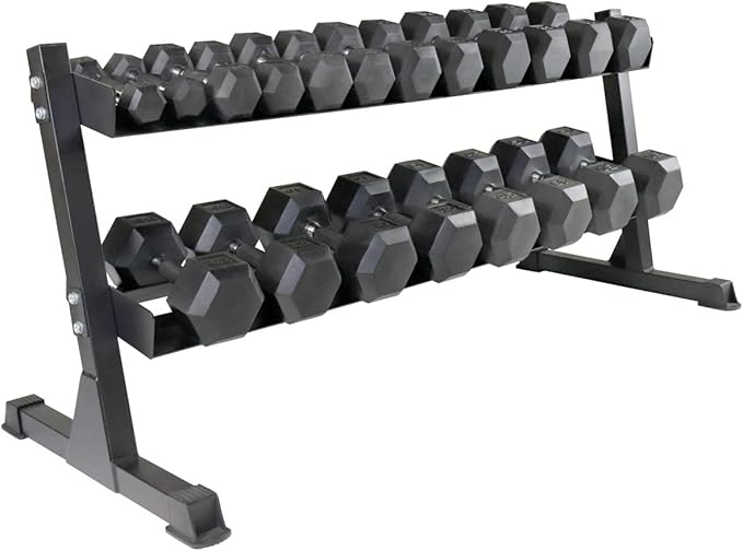WF Athletic Supply Rubber Encased Hex Dumbbells with Rubber Grip Contoured Handle for Muscle Toning, Strength Building & Full Body Workout