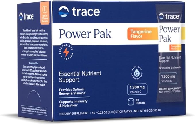 Trace Minerals Power Pak - Daily Health Support Supplement with Vitamins & Minerals - Power Packet Aids Immune Health & Hydration - Mix Powder Supports Bodily Functions - Tangerine (30 Servings)