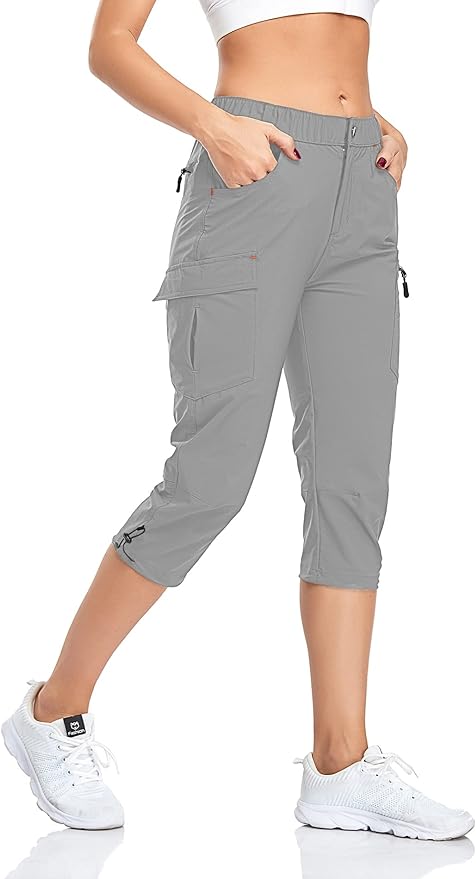 GymBrave Women's Hiking Cargo Pants Quick Dry Outdoor Camping Capris Water Resistant UPF 50 with Zipper Pockets