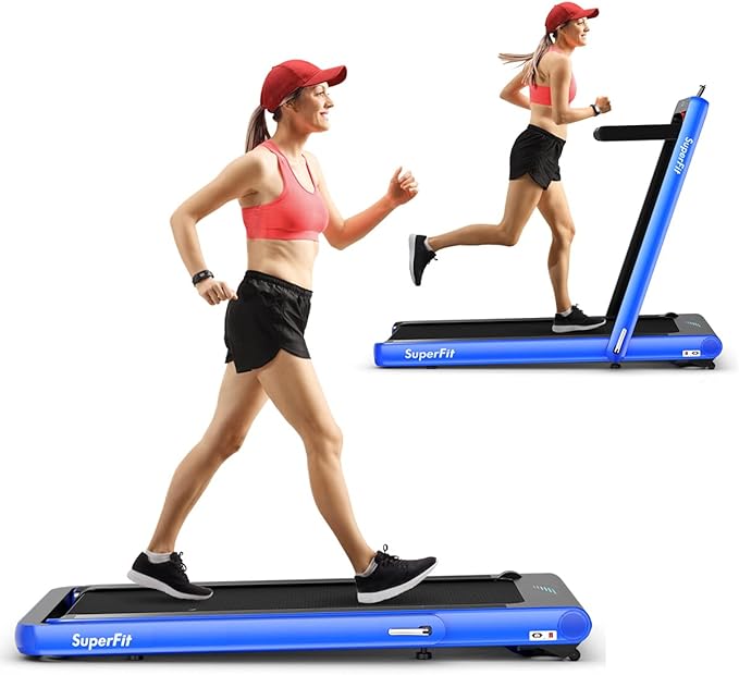 GYMAX Walking Pad, 4.75HP Under Desk Treadmill with LED Touch Screen, App Control, Built-in Speaker & Handle, 2 in 1 Folding Compact Portable Treadmill for Home Small Space