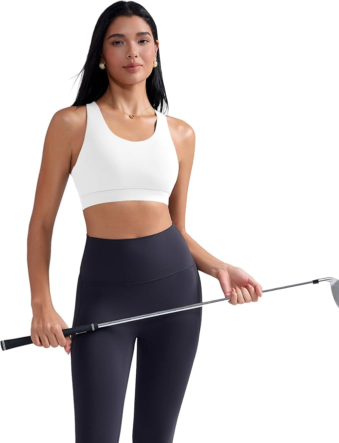 RUNNING GIRL Sports Bra for Women, Criss-Cross Back Padded Strappy Sports Bras Medium Support Yoga Bra with Removable Cups
