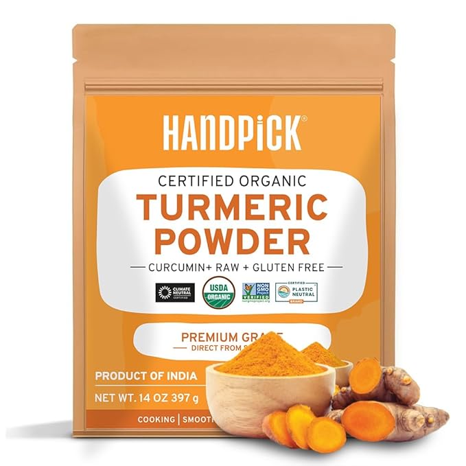 HANDPICK, Organic Turmeric Powder with Curcumin (397g/14oz) Gluten Free | Made from Turmeric Root | Raw Turmeric Powdered from India