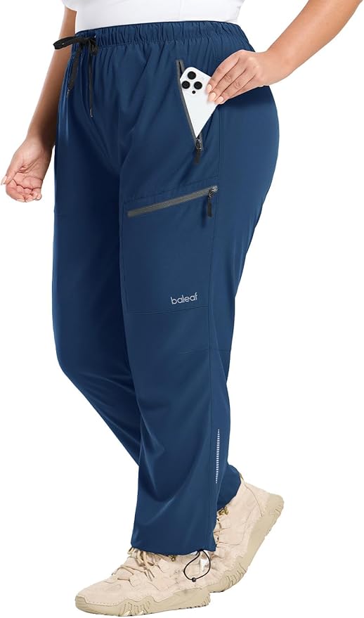 baleaf Plus Size Pants for Women Hiking Cargo Water Resistant UPF 50+ Cargo Joggers Zipper Pockets