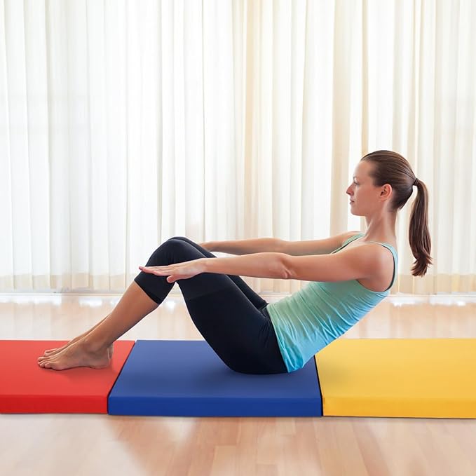 Gymnastics Tumbling Mats Portable Gymnastics Mat Foldable Tumbling Mat 2'x6'/4'x8' PU Leather Exercise Mat Yoga Mat with Carrying Handles for home Workout outdoor Yoga Gymnastics
