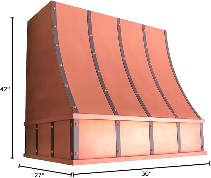 CT Copper Tailor Sloped Copper Vent Hood Island Mount,42'' W,30''H, 1150 CFM Exhaust Fan,Stainless Steel Vent,LED Light,Dishwasher-Safe Baffle Filters,VH8TR1