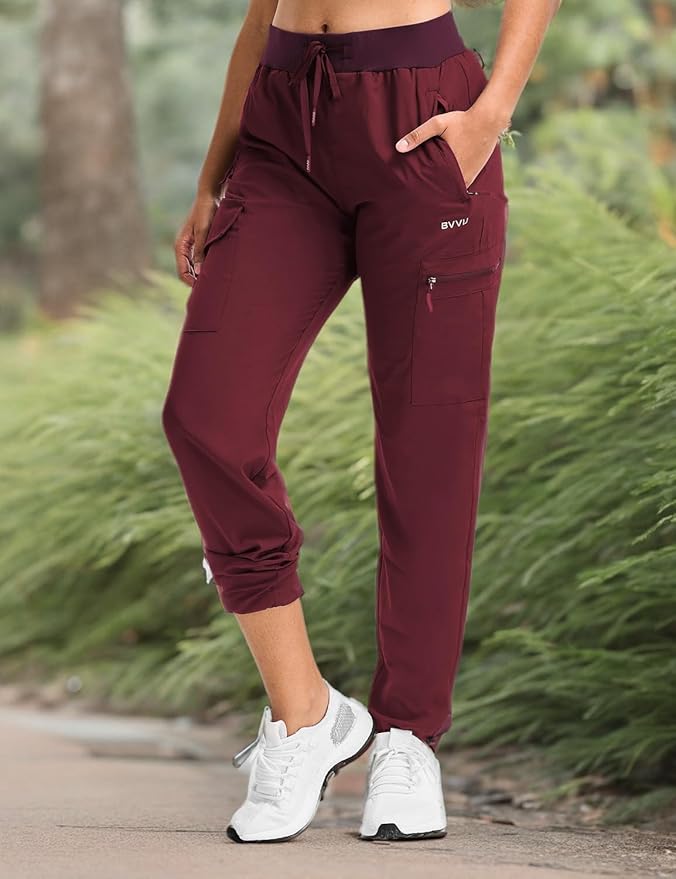 BVVU Women's Hiking Pants Lightweight Quick Dry Travel Outdoor Pants Waterproof Work Cargo Joggers with Zipper Pockets