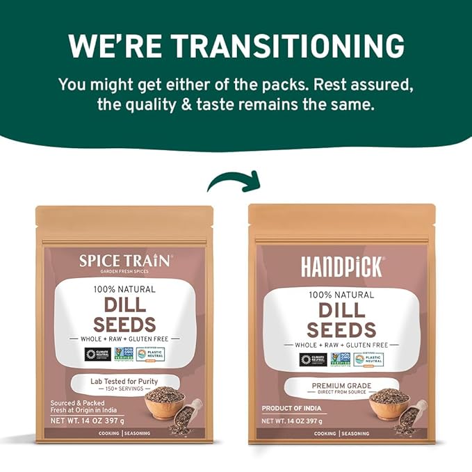HANDPICK Dill Seeds (397g/14oz) Non GMO, Gluten Free, 100% Raw, Sourced from India, For Cooking, Drinks, Packed in Resealable Ziplock Pouch | For Pickling