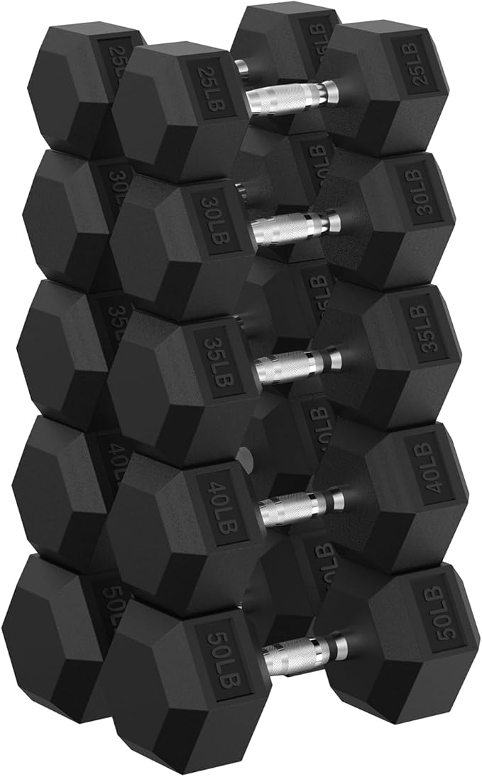 PAPABABE Hex Dumbbell Set, 45-135 lb Rubber Encased Home Gym Dumbbells, Weights Dumbbells Set for Women & Men, Hand Weight with Anti-Slip Grip