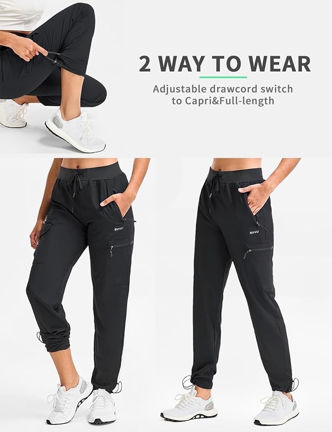 BVVU Women's Hiking Pants Lightweight Quick Dry Travel Outdoor Pants Waterproof Work Cargo Joggers with Zipper Pockets