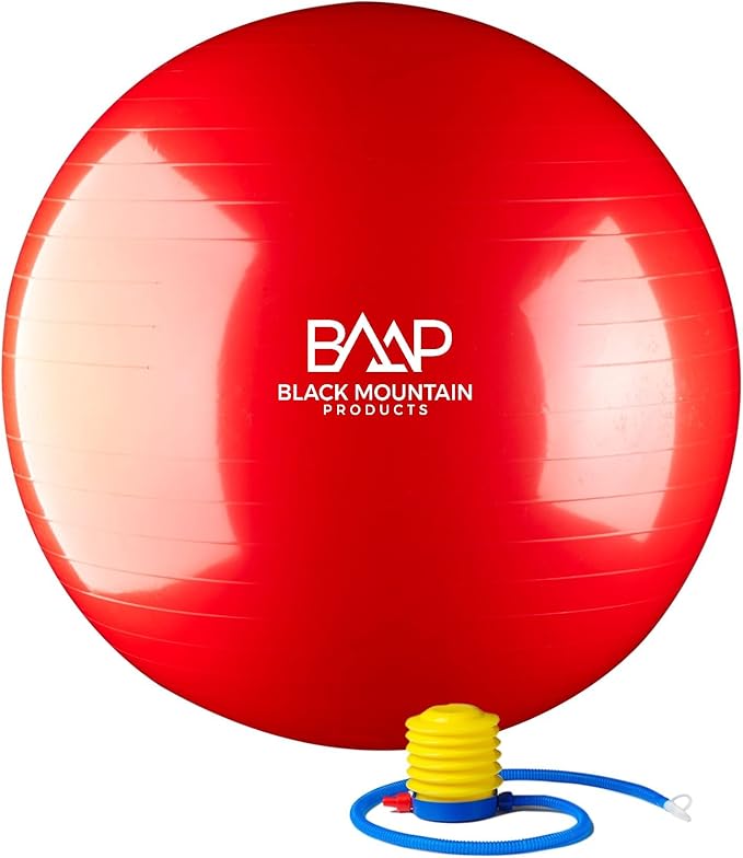 Black Mountain Products Exercise Stability Yoga Ball, Foot Pump, Ball Plug, Plug Puller, 2000 Lbs Static Weight Capacity Antiburst