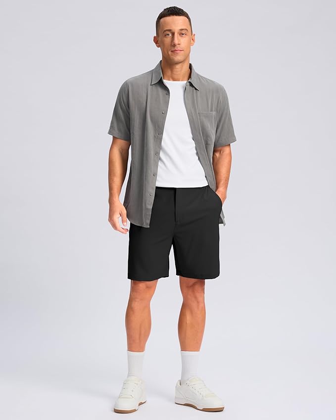 Pudolla Men's Casual Shorts 7"/9" Lightweight Golf Shorts with 3 Pockets Stretch Quick Dry Comfy Work Shorts