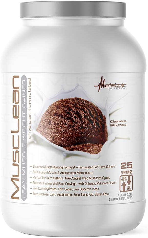 Metabolic Nutrition - Musclean - Milkshake, Whey High Protein Meal Replacement, Maintenance Nutrition, Low Carb, Keto Diet, Digestive Enzymes, Chocolate, 2.5 Pound (25 ser)