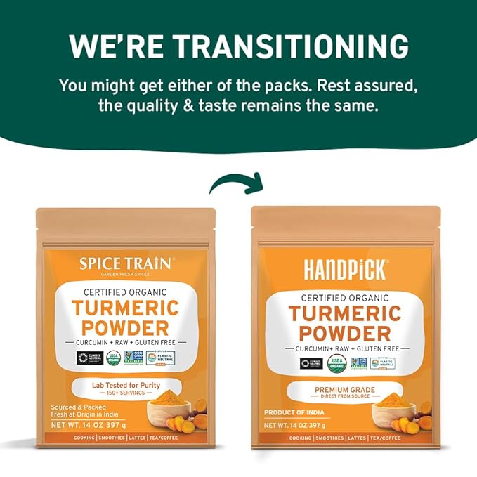 HANDPICK, Organic Turmeric Powder with Curcumin (397g/14oz) Gluten Free | Made from Turmeric Root | Raw Turmeric Powdered from India