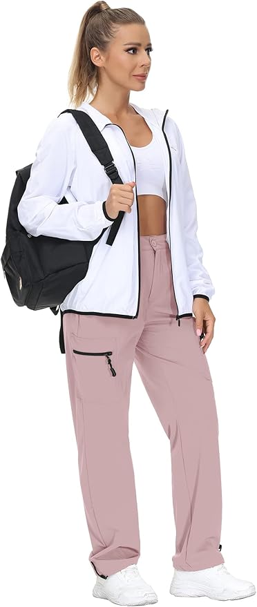 VVK Women's Hiking Cargo Pants Lightweight Quick Dry Outdoor Athletic Pants Camping Climbing Golf Zipper Pockets