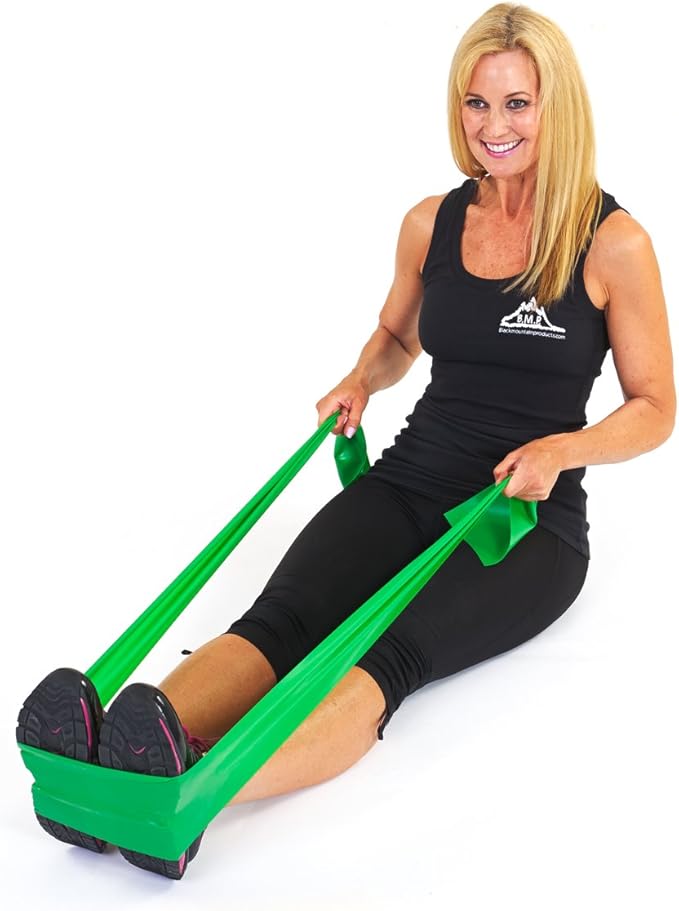 Black Mountain Products Therapy Exercise Bands with Resistance Band Carrying Case, Door Anchor and Starter Guide, Yellow, Blue, Green