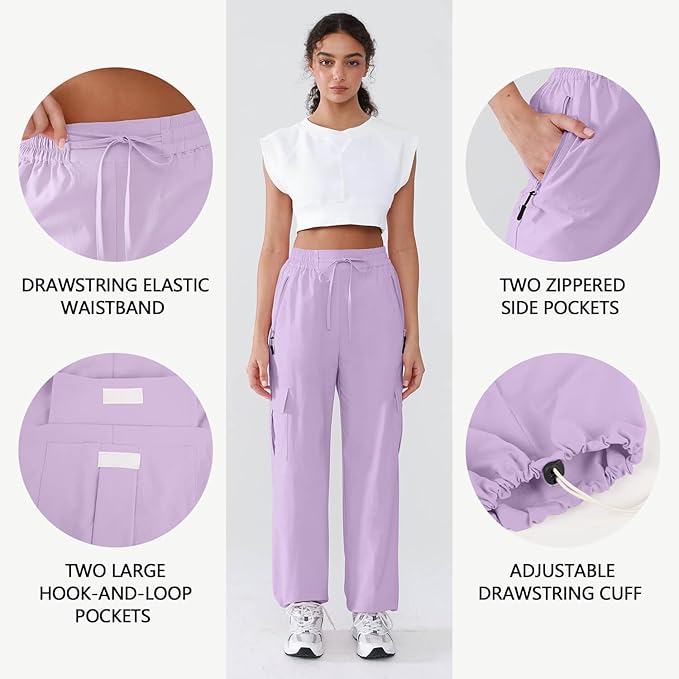 Hiking Pants Women Lightweight Cargo Pants Quick Dry Water Resistant Outdoor Travel Pants with Zipper Pockets