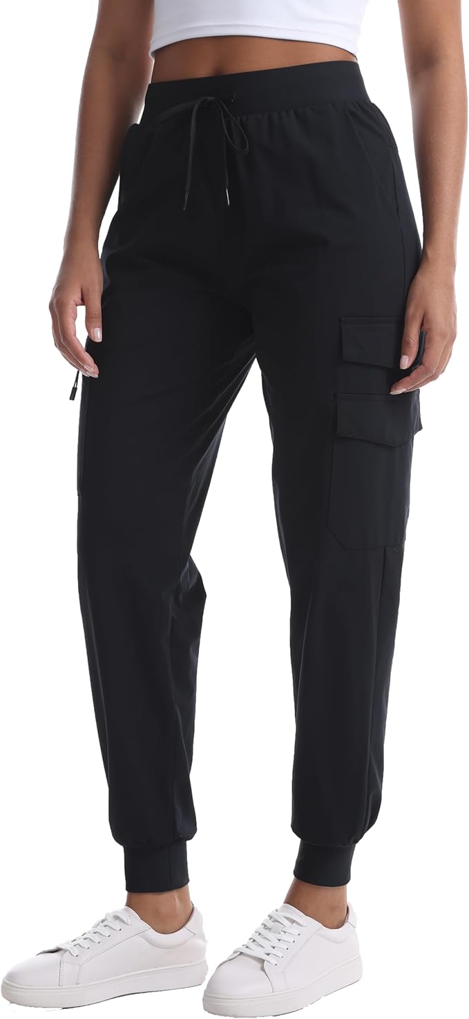 Women's Lightweight Hiking Joggers with Pockets - Water Resistant Cargo Pants for Outdoor Workouts Camping