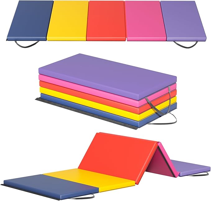 Gymnastics Tumbling Mats Portable Gymnastics Mat Foldable Tumbling Mat 2'x6'/4'x8' PU Leather Exercise Mat Yoga Mat with Carrying Handles for home Workout outdoor Yoga Gymnastics