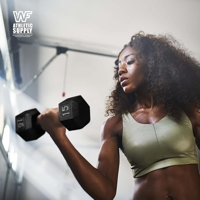 WF Athletic Supply Cast Iron Solid Hexagon Gray/Black Dumbbells, Strength Training Free Weights Set of 2 for Women and Men, Hand Weights Sold by Pairs, Multi-Select Size Options Available