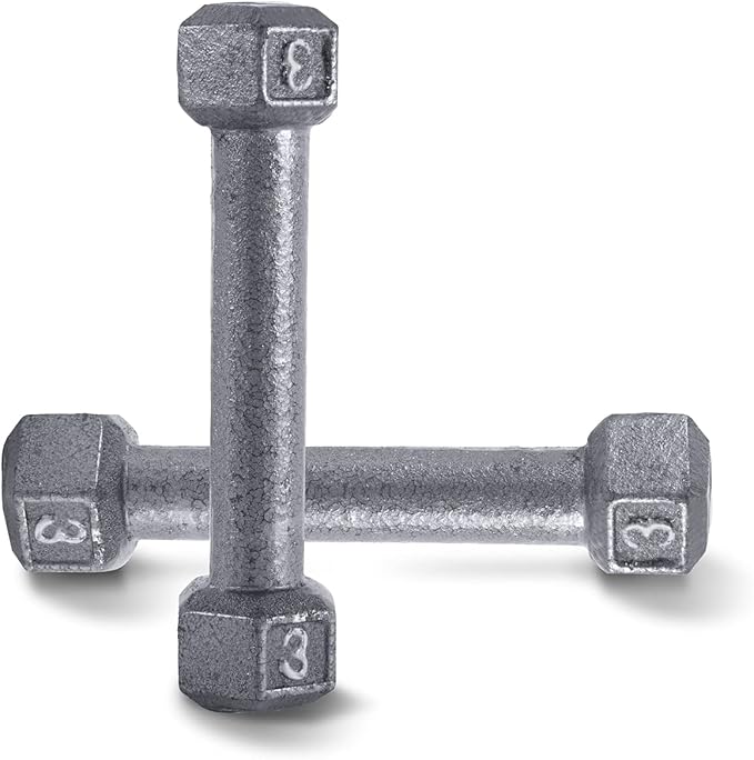 WF Athletic Supply Cast Iron Solid Hexagon Gray/Black Dumbbells, Strength Training Free Weights Set of 2 for Women and Men, Hand Weights Sold by Pairs, Multi-Select Size Options Available
