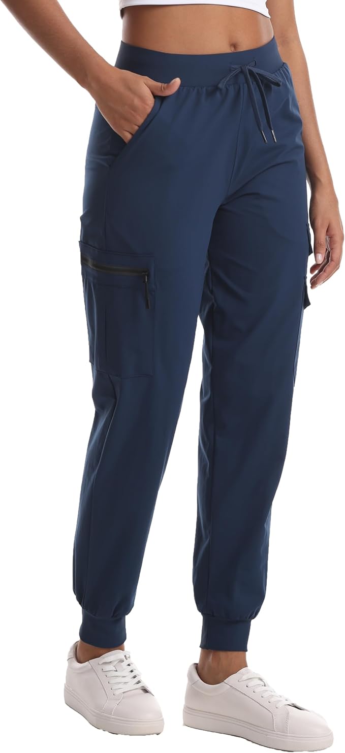 Women's Lightweight Hiking Joggers with Pockets - Water Resistant Cargo Pants for Outdoor Workouts Camping