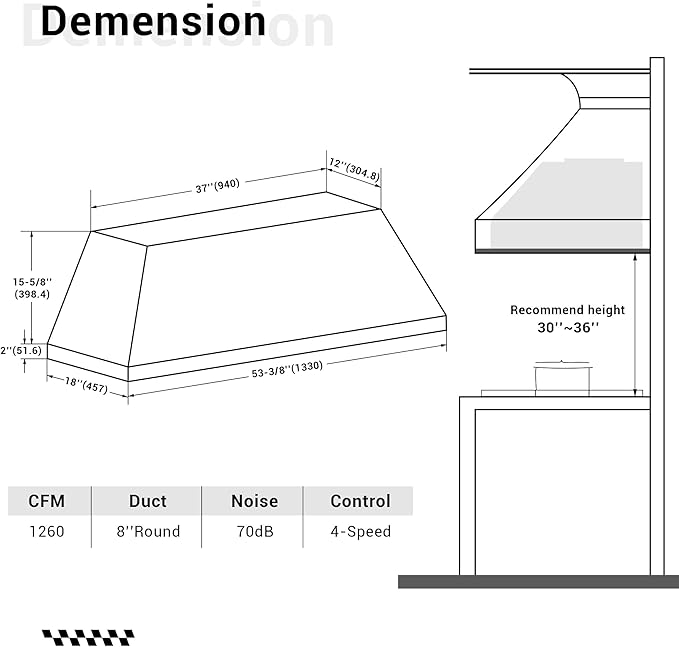 CHETTO C Stainless Steel Range Hood Cover with Quiet Vent Hood Insert Custom Handcrafted Metal Kitchen Fan with Towel Rack LED Light 54"W x21"D x45"H Brushed Stainless Steel Wall Mount