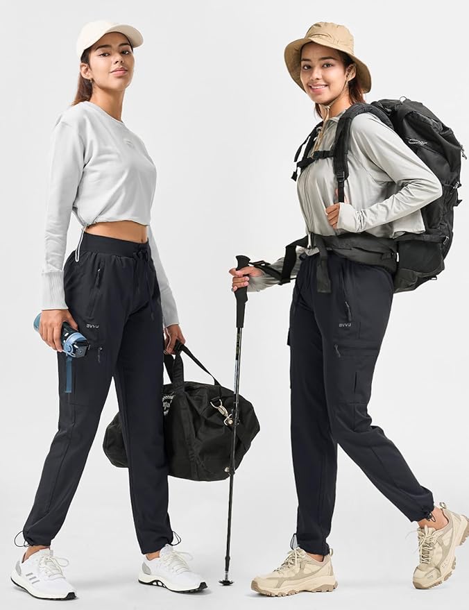 BVVU Women's Hiking Pants Lightweight Quick Dry Travel Outdoor Pants Waterproof Work Cargo Joggers with Zipper Pockets