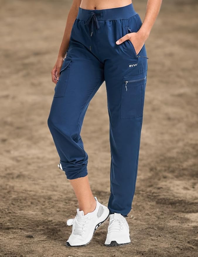 BVVU Women's Hiking Pants Lightweight Quick Dry Travel Outdoor Pants Waterproof Work Cargo Joggers with Zipper Pockets