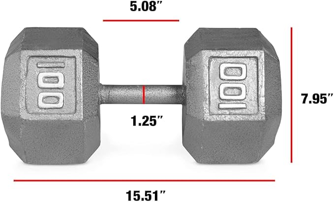 WF Athletic Supply Cast Iron Solid Hexagon Gray/Black Dumbbells, Strength Training Free Weights Set of 2 for Women and Men, Hand Weights Sold by Pairs, Multi-Select Size Options Available