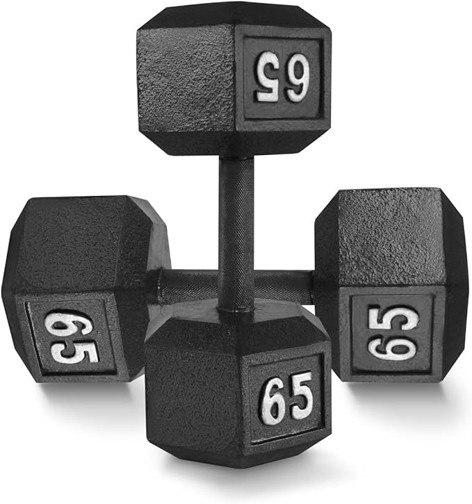 WF Athletic Supply Cast Iron Solid Hexagon Gray/Black Dumbbells, Strength Training Free Weights Set of 2 for Women and Men, Hand Weights Sold by Pairs, Multi-Select Size Options Available