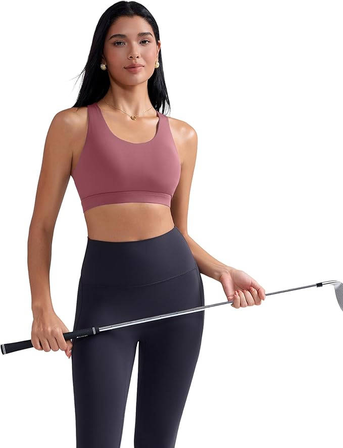 RUNNING GIRL Sports Bra for Women, Criss-Cross Back Padded Strappy Sports Bras Medium Support Yoga Bra with Removable Cups