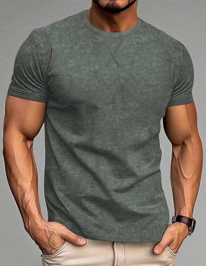 LOGEEYAR Men's Athletic Washed T-Shirts Basic Crew Neck Tees Tops Causal Distressed Cotton T Shirts for Men
