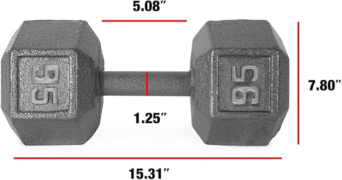 WF Athletic Supply Cast Iron Solid Hexagon Gray/Black Dumbbells, Strength Training Free Weights Set of 2 for Women and Men, Hand Weights Sold by Pairs, Multi-Select Size Options Available
